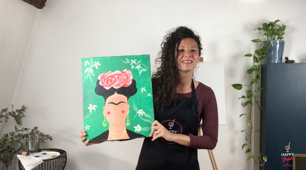 Découvrez les cours de peinture en ligne avec les vidéos Happy Paint Online, pour reproduire en tant que débutant des peintures comme Frida avec notre artiste Doriane