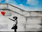 Cours de peinture débutant Happy Paint by Happy Labs avec la peinture Happy Christmas avec Banksy, un apéro créatif avec un atelier peinture dans un bar accessible à tous, animé par un artiste dans une ambiance conviviale