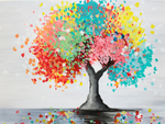 Cours de peinture débutant Happy Paint by Happy Labs avec la peinture Happy Tree, un apéro créatif avec un atelier peinture dans un bar accessible à tous, animé par un artiste dans une ambiance conviviale