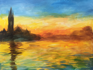 Cours de peinture débutant Happy Paint by Happy Labs avec la peinture La Tamise de Monet, un apéro créatif avec un atelier peinture dans un bar accessible à tous, animé par un artiste dans une ambiance conviviale