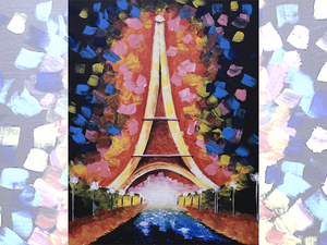 Cours de peinture débutant Happy Paint by Happy Labs avec la peinture Paris scintille, un apéro créatif avec un atelier peinture dans un bar accessible à tous, animé par un artiste dans une ambiance conviviale