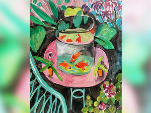 Cours de peinture débutant Happy Paint by Happy Labs avec la peinture Poissons rouges de Matisse un apéro créatif avec un atelier peinture dans un bar accessible à tous, animé par un artiste dans une ambiance conviviale